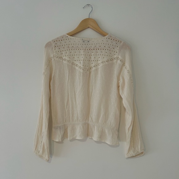 American Eagle Boho Eyelet Top Size M Cream - Picture 3 of 4